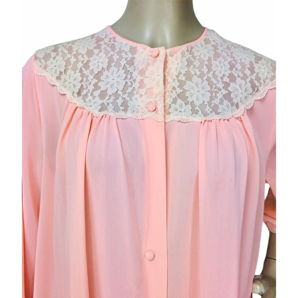 Vintage 50s 60s Lorraine Peach Lace Yoke Peignoir Nightgown Robe S/M/L/XL
